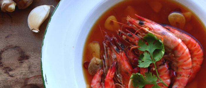 210エビ紹興酒蒸し 石垣島産車エビの紹興酒蒸しの写真。