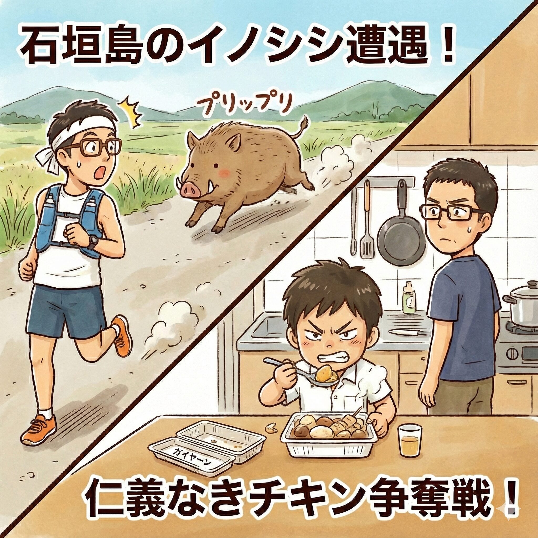 石垣島のイノシシ遭遇と陣gなきチキン争奪戦。