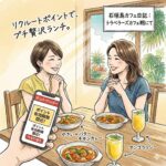 ポイントを利用してランチを楽しむ女性。